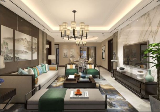 龍湖香醍國際社區(qū)126平米三居室新中式風格設計方案效果圖參考