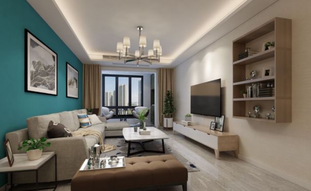 偉業(yè)公館107平米三居室現(xiàn)代簡約風格設計方案效果圖參考