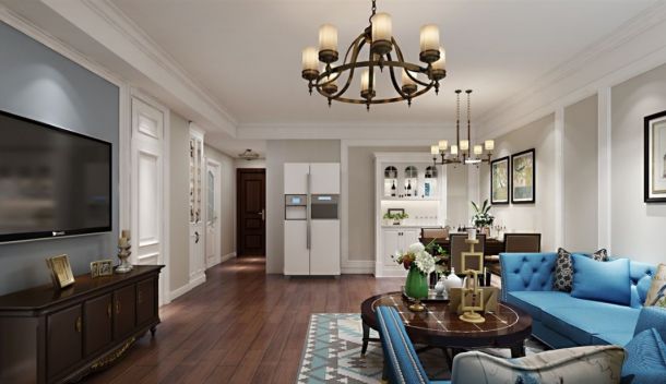 偉業(yè)公館101平米三居室簡美風格設計方案效果圖參考