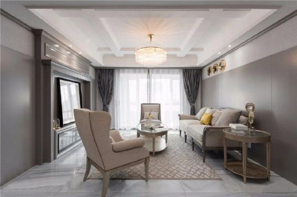 合能公館92平米美式輕奢風格裝修設計效果圖