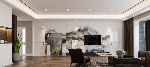 電信十所130平米三居室現代輕奢風格設計方案效果圖參考