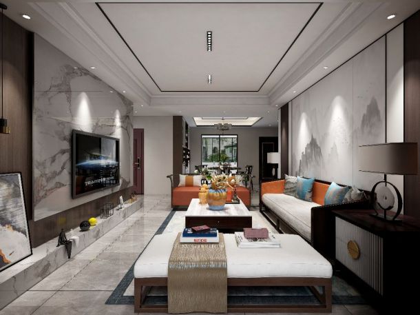 保利林語(yǔ)溪139平米三居室新中式風(fēng)格設(shè)計(jì)方案效果參考