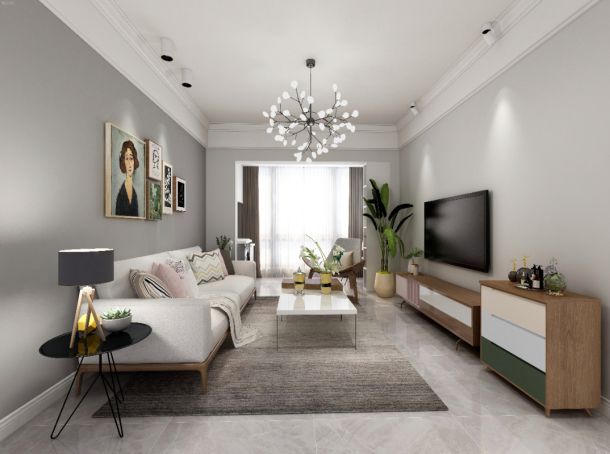 天朗大興郡92平米兩居室北歐輕奢風格設計方案效果圖參考