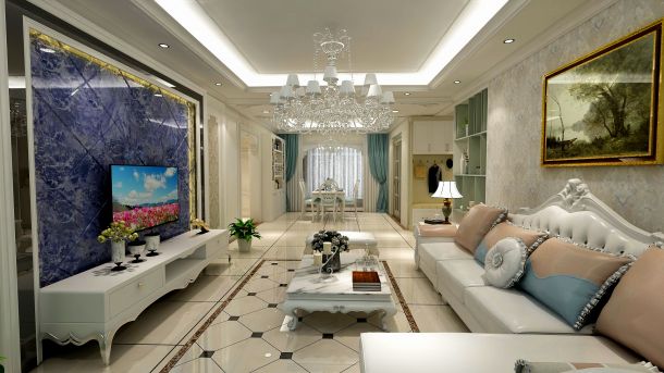 龍湖曲江畔140平米三室兩廳兩衛(wèi)簡(jiǎn)歐風(fēng)格裝修設(shè)計(jì)案例參考圖