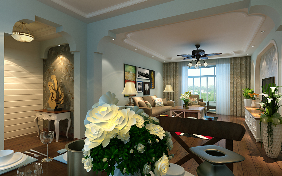 金泰假日花城128平米美式田園風(fēng)格設(shè)計(jì)方案