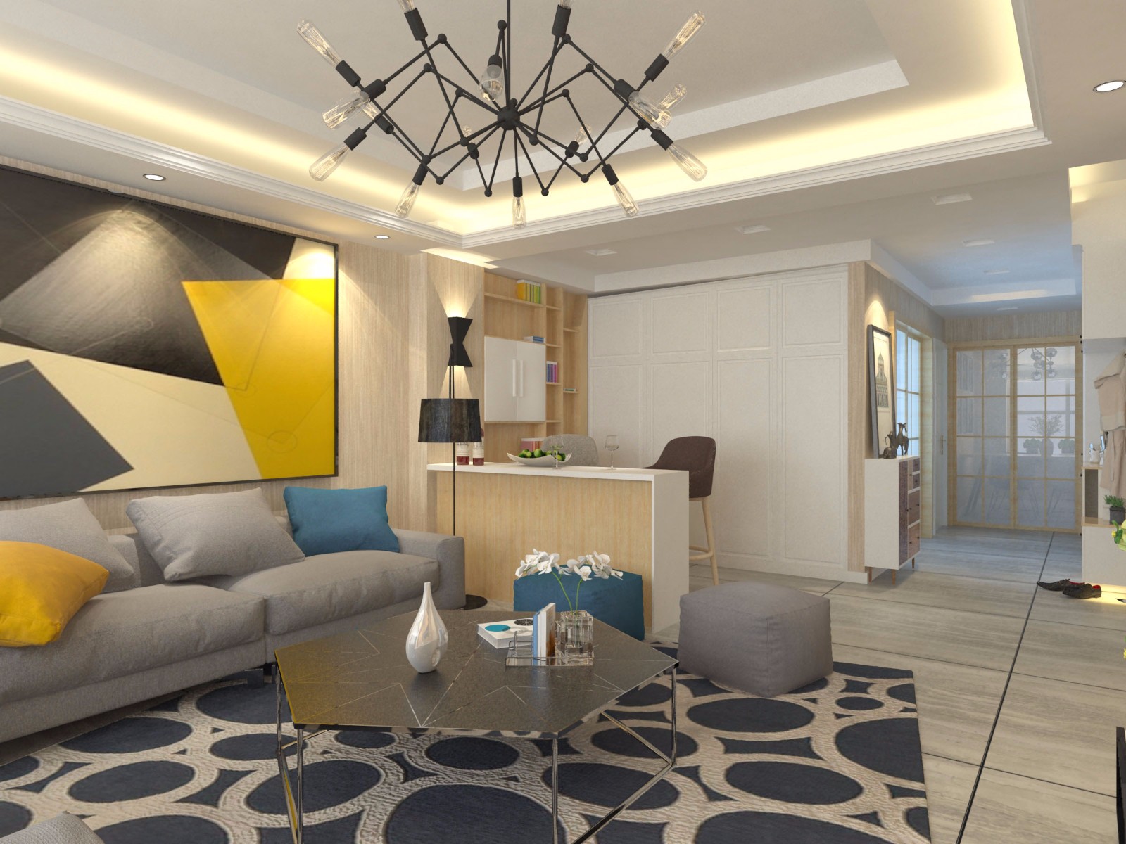 恒大國際城小區(qū)105平米現(xiàn)代簡約風格設計方案