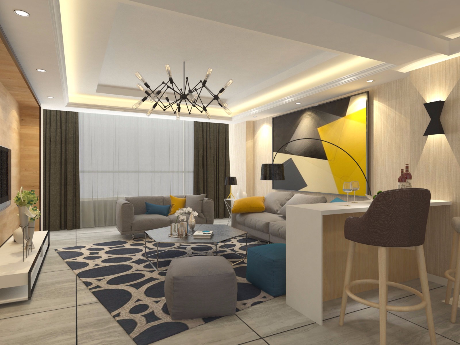 恒大國際城小區(qū)105平米現(xiàn)代簡約風格設計方案