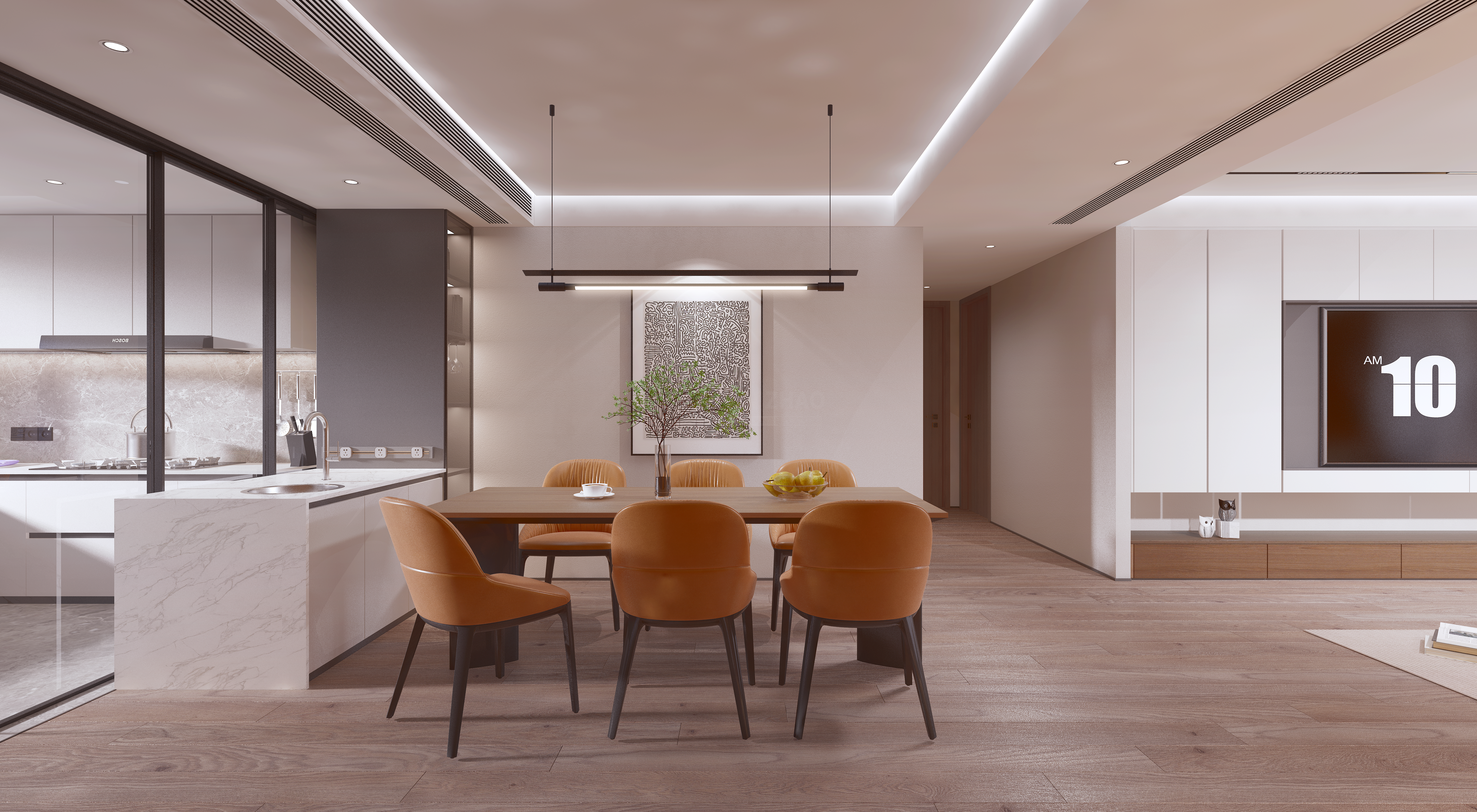 金地湖城大境189平現(xiàn)代風(fēng)無主燈護(hù)墻設(shè)計