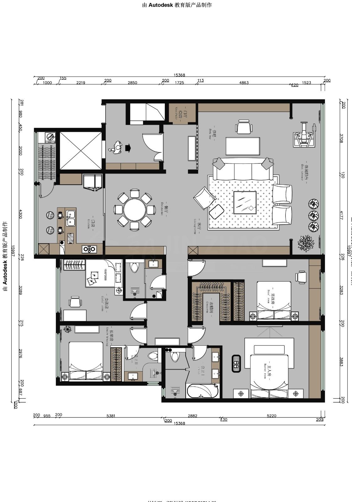 龍湖景粼天序215平現(xiàn)代風(fēng)石材格柵背景