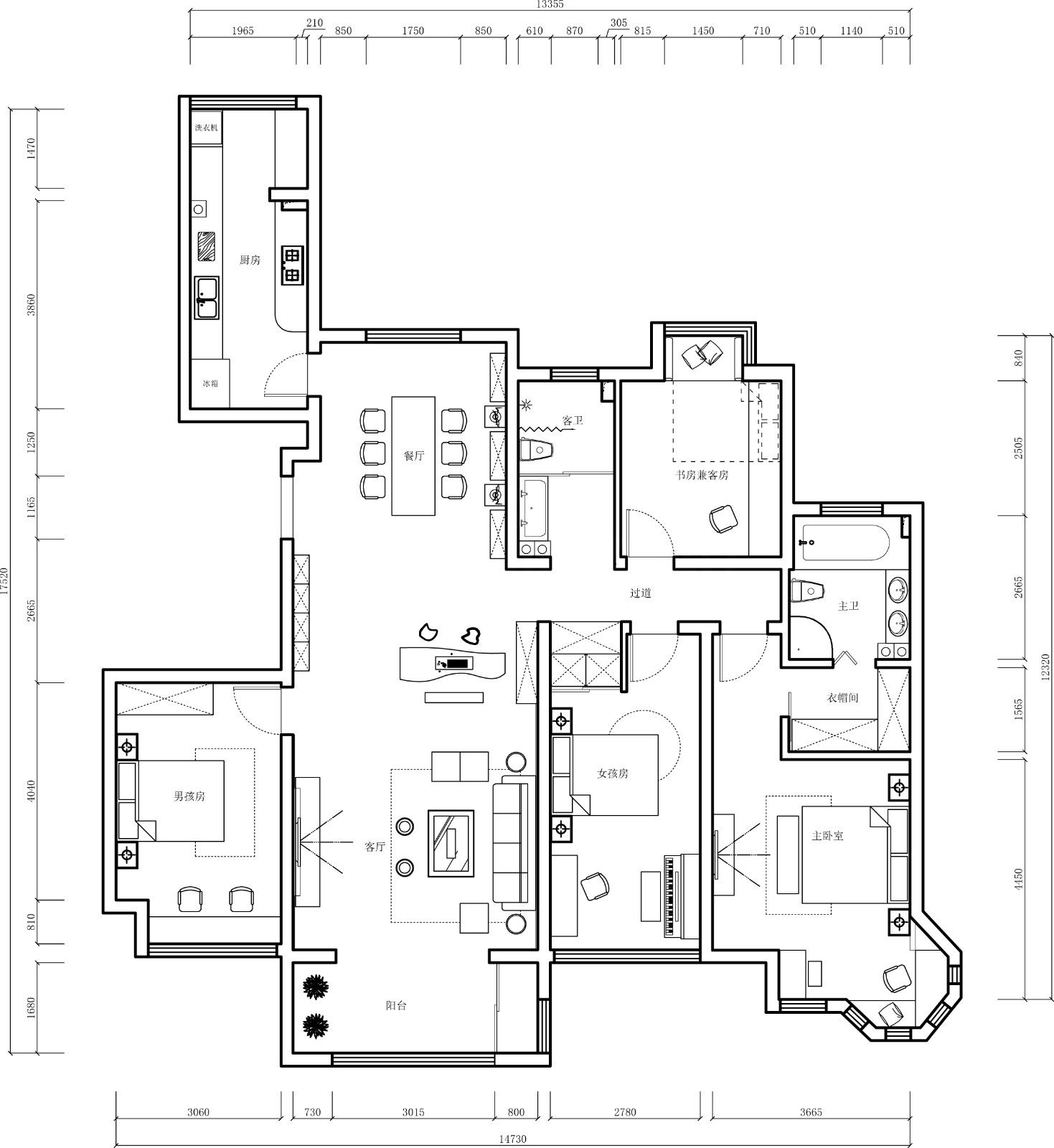 中冶一曲江山160平中式風(fēng)格
